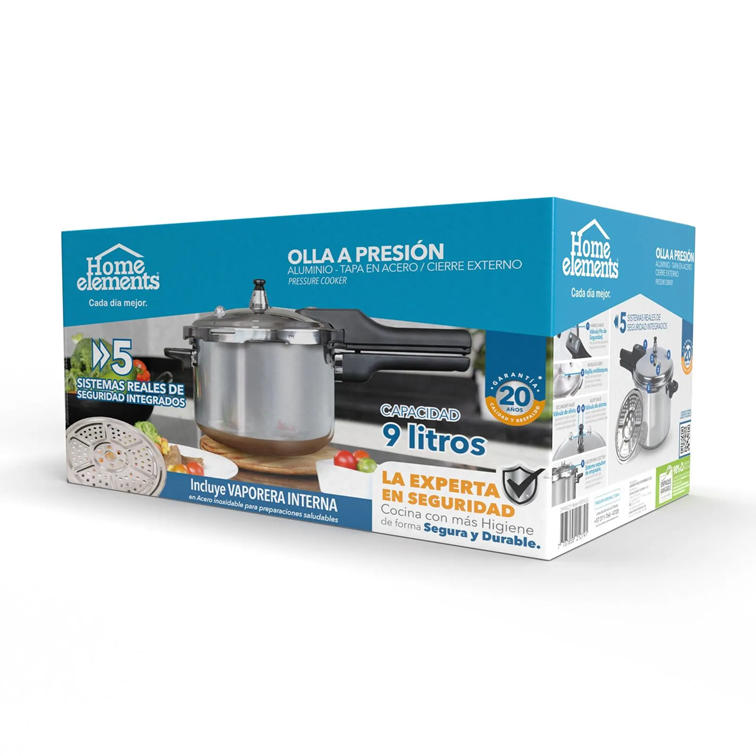 Olla a Presión Home Elements de 9L Con Tapa en Acero Inoxidable HEPC9LLSS