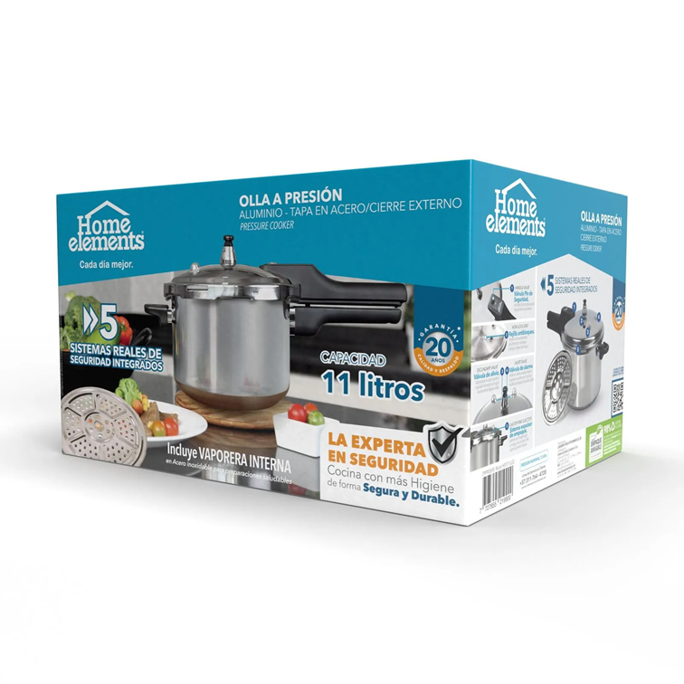 Olla a Presión Home Elements de 11 Litros Con Tapa en Acero Inoxidable HEPC11LLSS