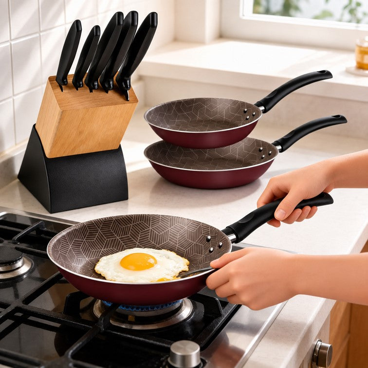 Combo de Cocina Tramontina - Sartenes X3 Und Turim + Cuchillos X5 Und Taco Madera