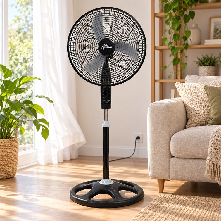 Ventilador Altezza Basic de Pedestal Motor Bujes Malla Plástica Negro ASF-BB18B