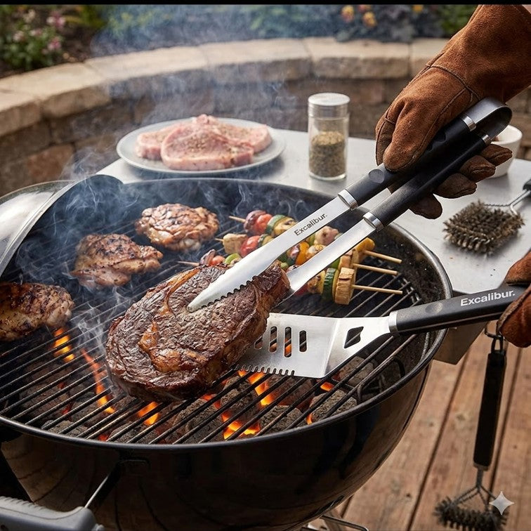 Set X3 Piezas Utensilios BBQ Espatula + Tenedor + Cuchillo A151-BQP03S