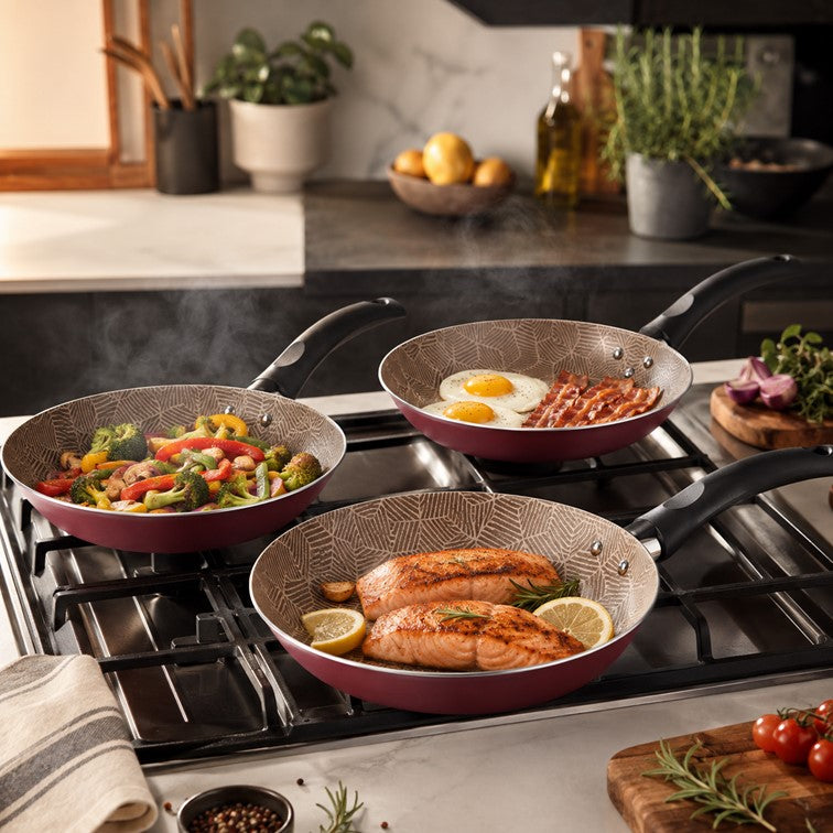 Combo de Cocina Tramontina - Sartenes X3 Und Turim + Cuchillos X5 Und Taco Madera