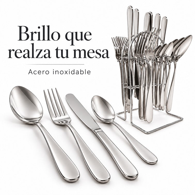 Juego de Cubiertos Tokio Alana Life Con Soporte de 24 Piezas LF2091