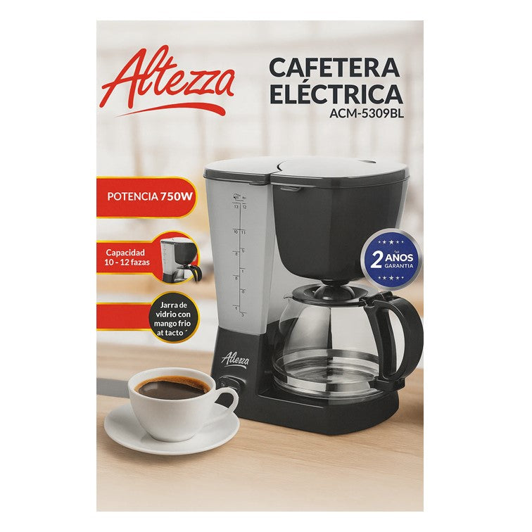 Cafetera Eléctrica Altezza de 12 Tazas Negra ACM-5309BL