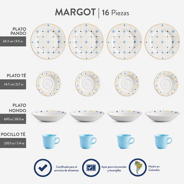 Vajilla Corona Margot de 4 Puestos 16 Piezas VL113L040116