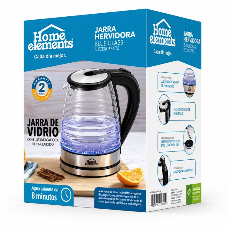 Jarra Hervidora Home Elements Blue Glass de 2 Litros HEJHV20SS