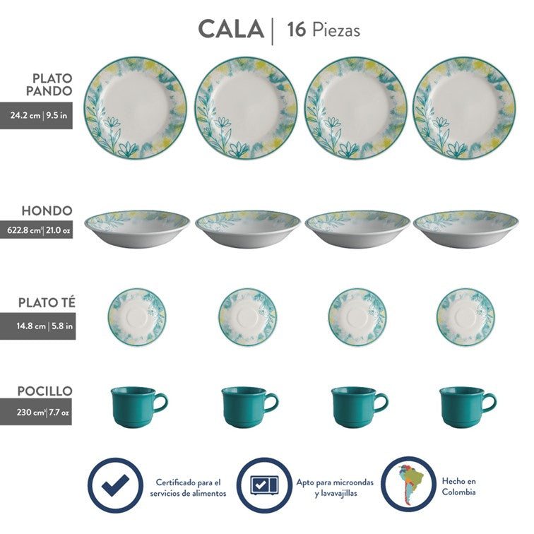 Vajilla Corona Cala 4 Puestos 16 Piezas VL156G040116