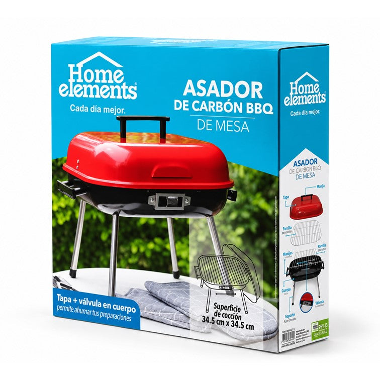 Asador a Carbon de Mesa BBQ Home Elements Rojo HEBBQ9014R
