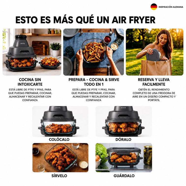 Freidora de Aire Digital BRAVVA HAUS Crunchy Doble Taza