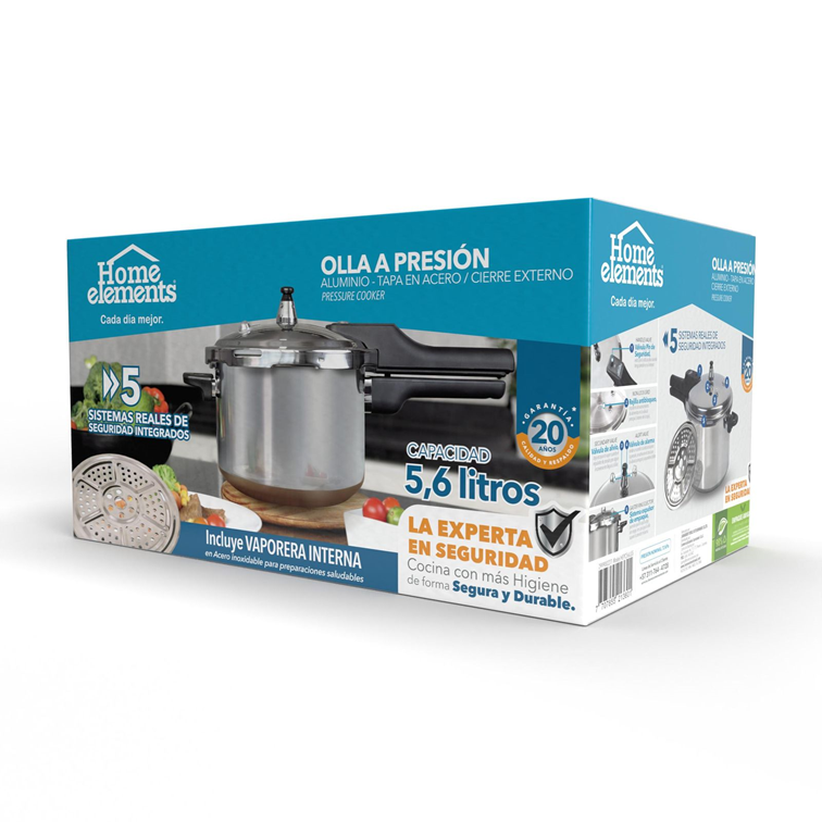 Olla a Presión Home Elements de 5,6 Litros Con Tapa en Acero Inoxidable HEPC56LLSS