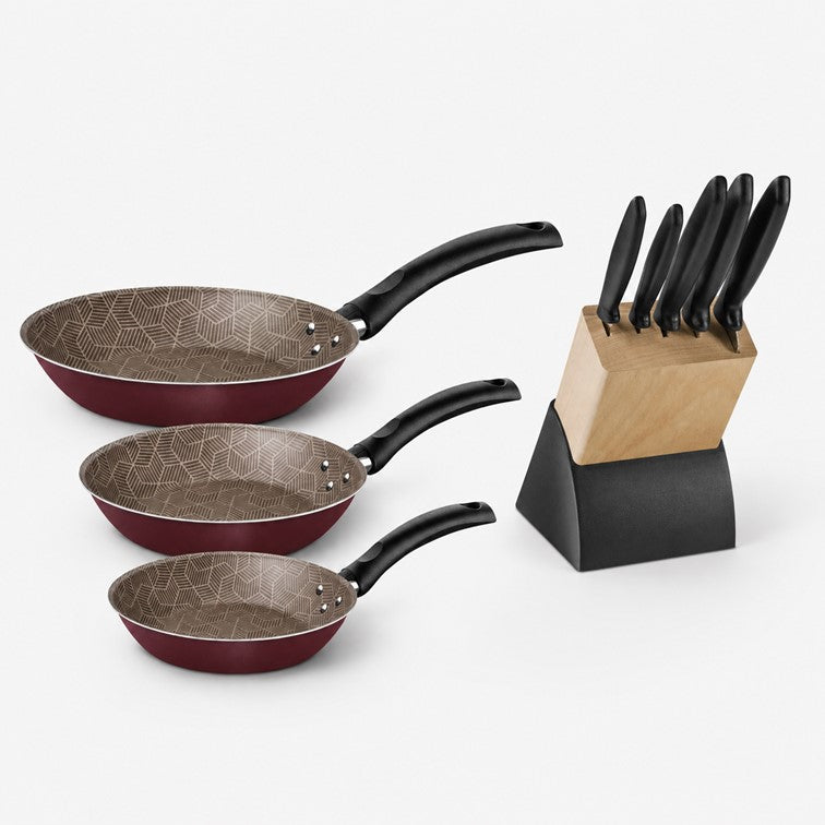 Combo de Cocina Tramontina - Sartenes X3 Und Turim + Cuchillos X5 Und Taco Madera