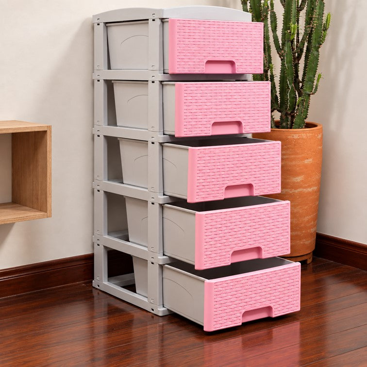 Practimueble Apariencia Rattan 5 Gavetas Colplast Color Rosado 3001348