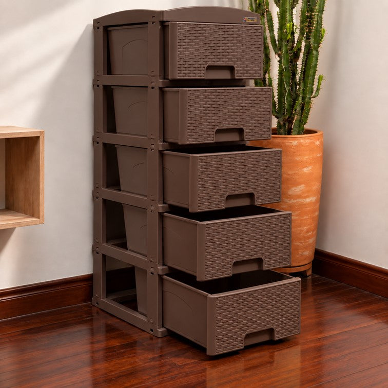 Practimueble Apariencia Rattan 5 Gavetas Colplast Color Wengue 300772
