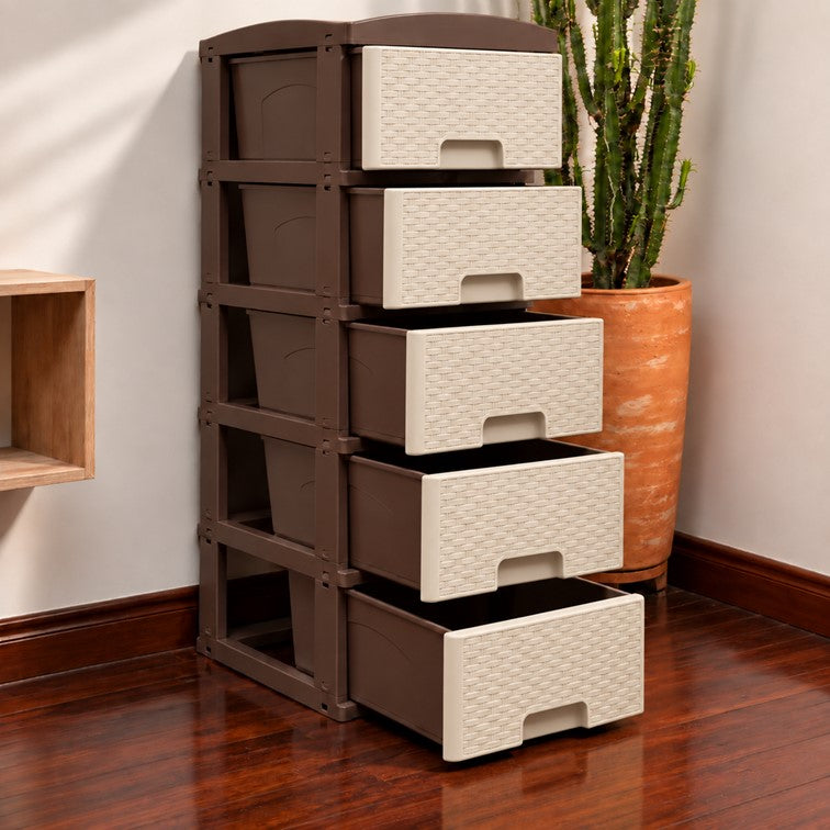 Practimueble Apariencia Rattan 5 Gavetas Colplast Color Pistacho Wengue 3001067