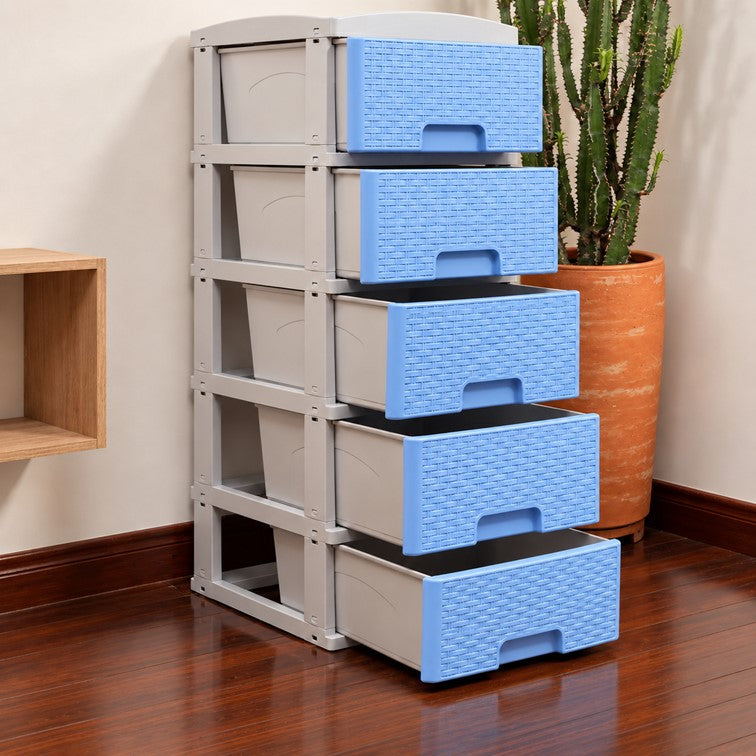 Practimueble Apariencia Rattan 5 Gavetas Colplast Color Azul Celeste 3001340