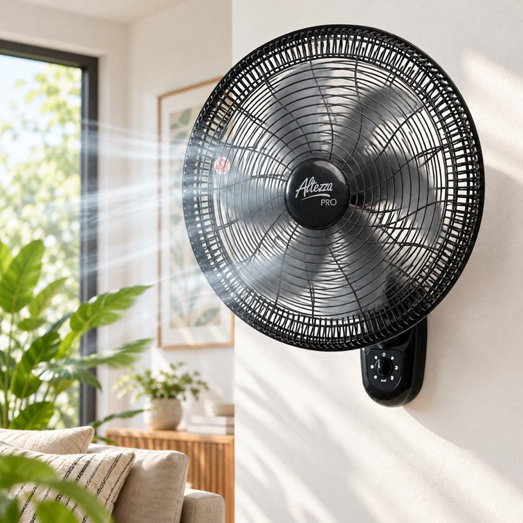 Ventilador Altezza Pro Pared Malla Plástica Motor a Balinera - 6 Aspas AWF-PG1877BL