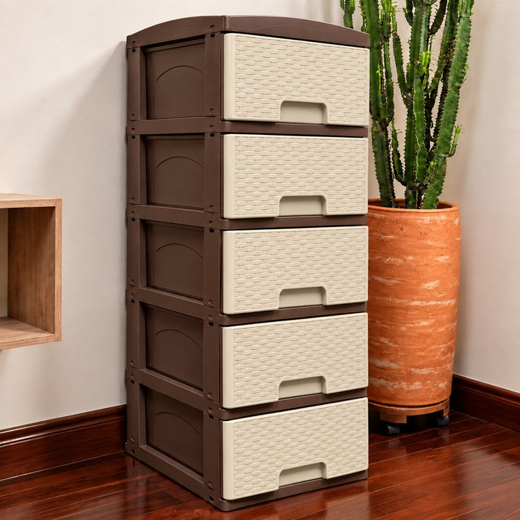 Practimueble Apariencia Rattan 5 Gavetas Colplast Color Pistacho Wengue 3001067