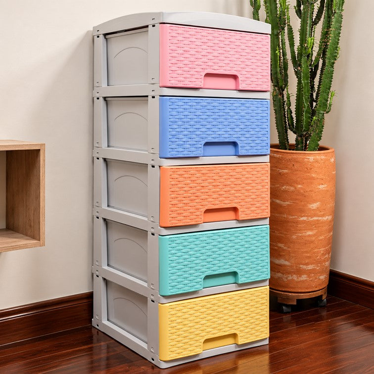 Practimueble Apariencia Rattan 5 Gavetas Colplast Color Pastel 3001172