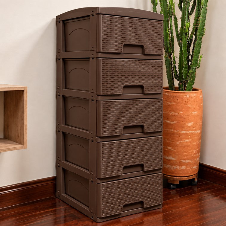 Practimueble Apariencia Rattan 5 Gavetas Colplast Color Wengue 300772