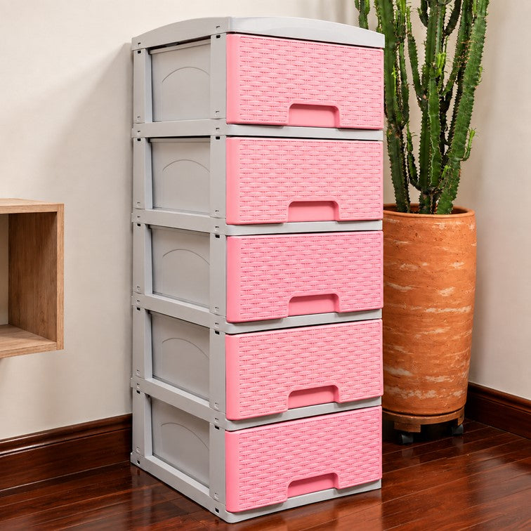 Practimueble Apariencia Rattan 5 Gavetas Colplast Color Rosado 3001348