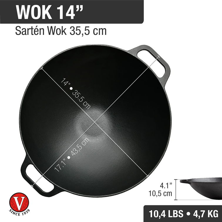 Sartén Wok de Hierro Fundido Victoria de 35,5 Cm 30926