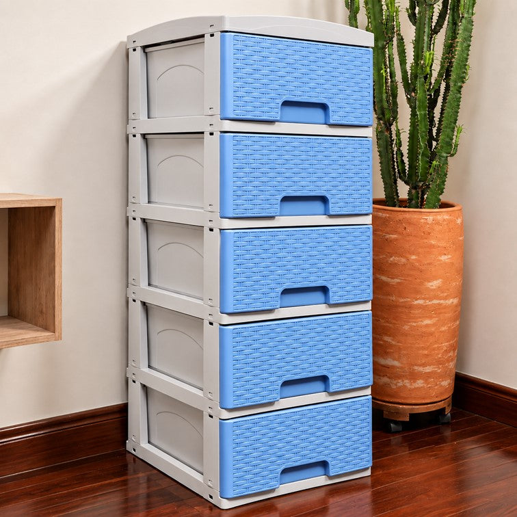 Practimueble Apariencia Rattan 5 Gavetas Colplast Color Azul Celeste 3001340