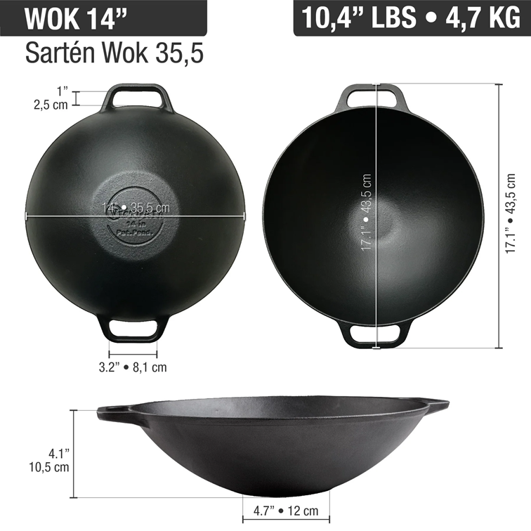 Sartén Wok de Hierro Fundido Victoria de 35,5 Cm 30926