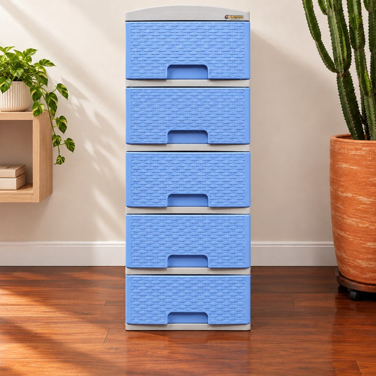 Practimueble Apariencia Rattan 5 Gavetas Colplast Color Azul Celeste 3001340