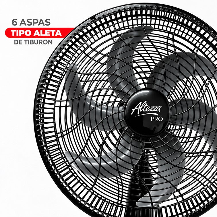 Ventilador Altezza Pro Pared Malla Plástica Motor a Balinera - 6 Aspas AWF-PG1877BL
