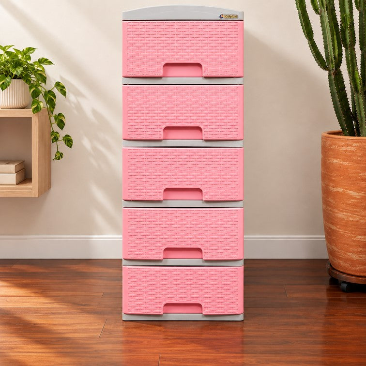Practimueble Apariencia Rattan 5 Gavetas Colplast Color Rosado 3001348