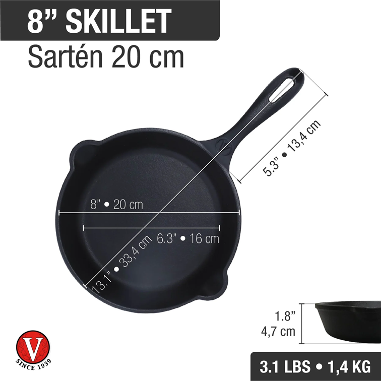Combo Sartén de Hierro Fundido Con Tapa de Vidrio Victoria de 20 Cm