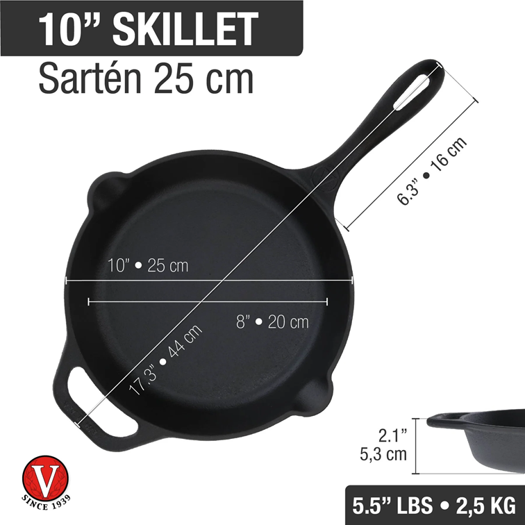 Combo Sartén de Hierro Fundido Victoria de 25 Cm + Mango de Silicona