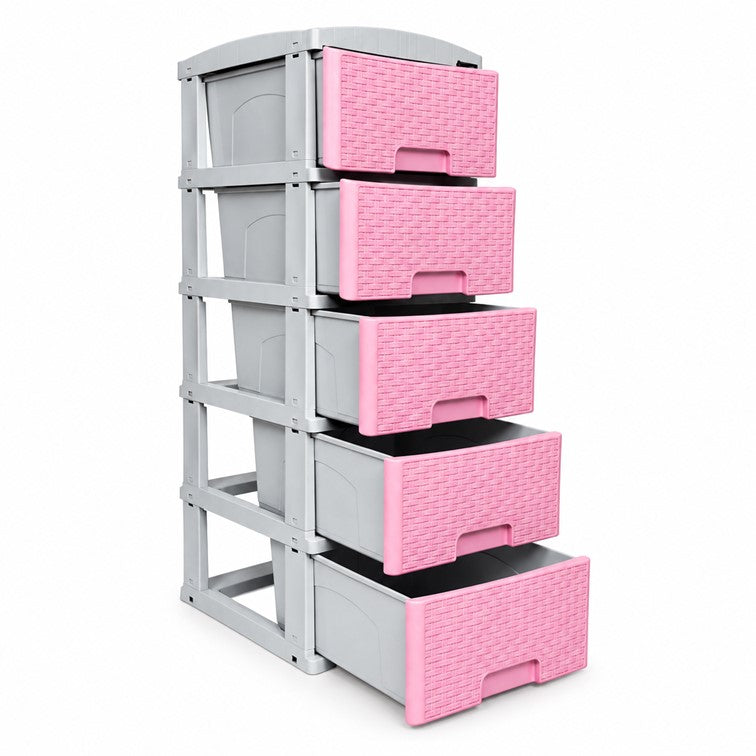 Practimueble Apariencia Rattan 5 Gavetas Colplast Color Rosado 3001348