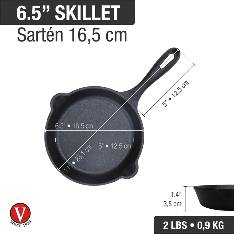 Combo Sartén de Hierro Fundido Con Tapa de Vidrio Victoria de 16,5 Cm