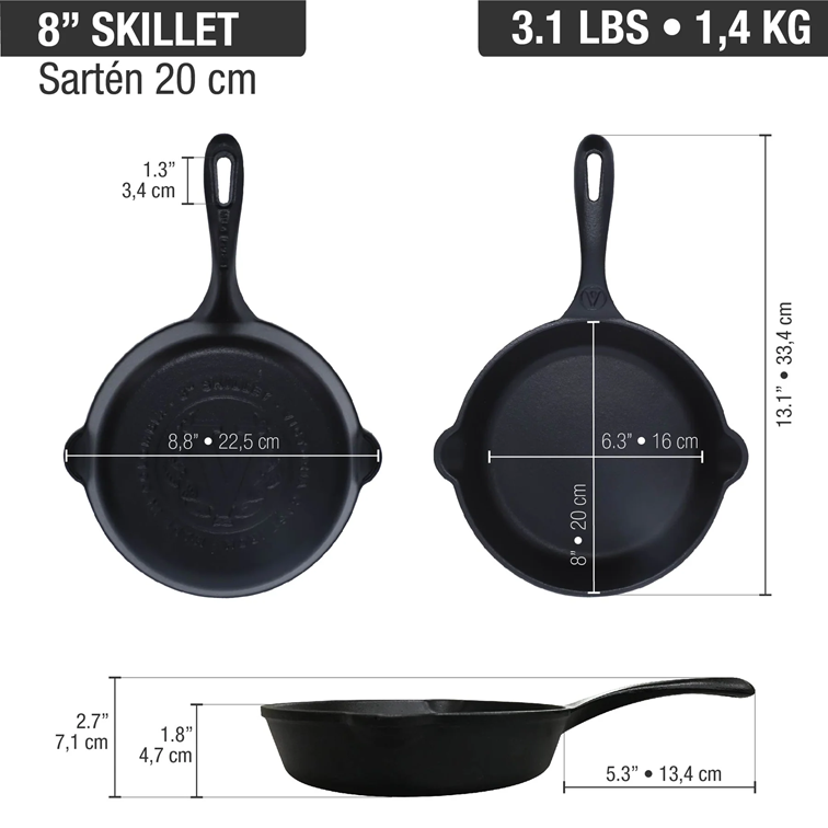 Combo Sartén de Hierro Fundido Con Tapa de Vidrio Victoria de 20 Cm