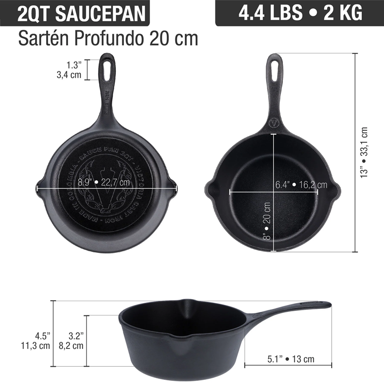 Sartén de Hierro Fundido Victoria Profundo 1,9 Litros de 20 Cm 37819