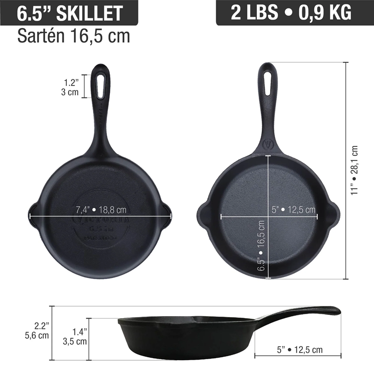 Combo Sartén de Hierro Fundido Con Tapa de Vidrio Victoria de 16,5 Cm