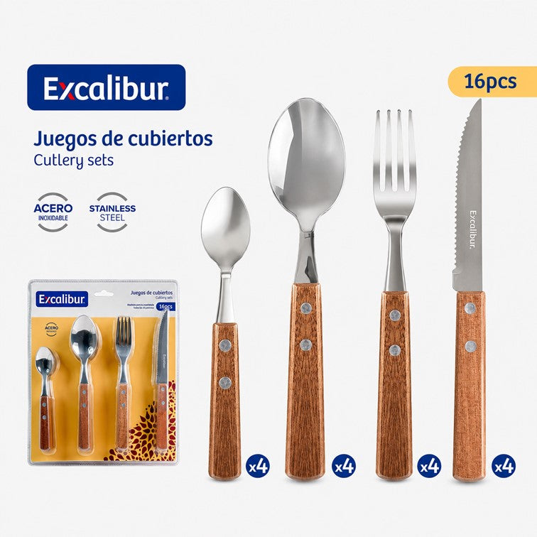 Set de Cubiertos Excalibur de 16 piezas en Acero Inoxidable A151-WD2301-16B
