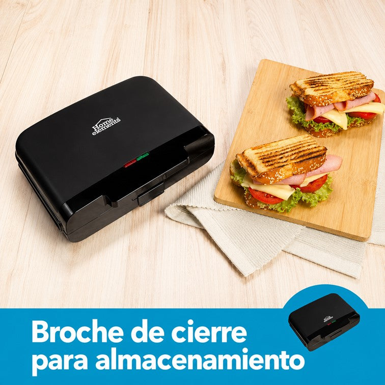 Sanduchera Dos Puestos Home Elements Platos Grill Negro HESMG155N