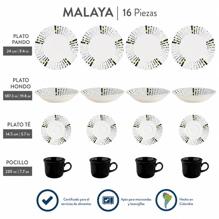 Vajilla Corona Malaya 4 Puestos 16 Piezas VL1184040116