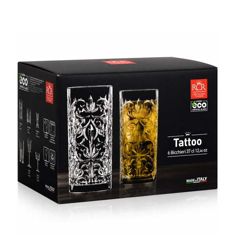 Set X6 Piezas Vasos Altos Línea Tattoo de Cristalería Italiana 26941020106