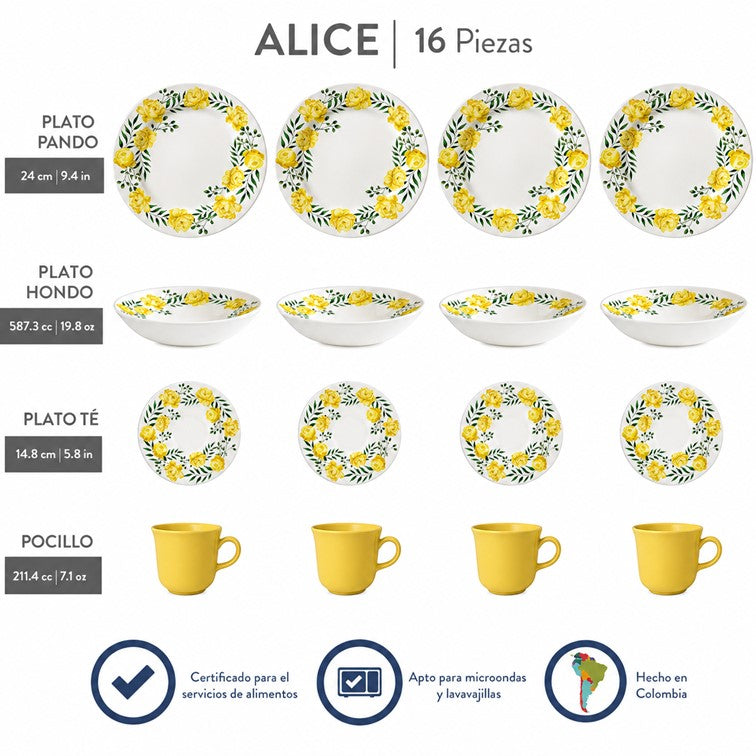 Vajilla Corona Alice de 4 Puestos 16 Piezas VL127F040116