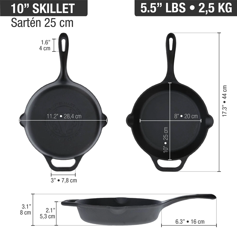 Combo Sartén de Hierro Fundido Victoria de 25 Cm + Mango de Silicona
