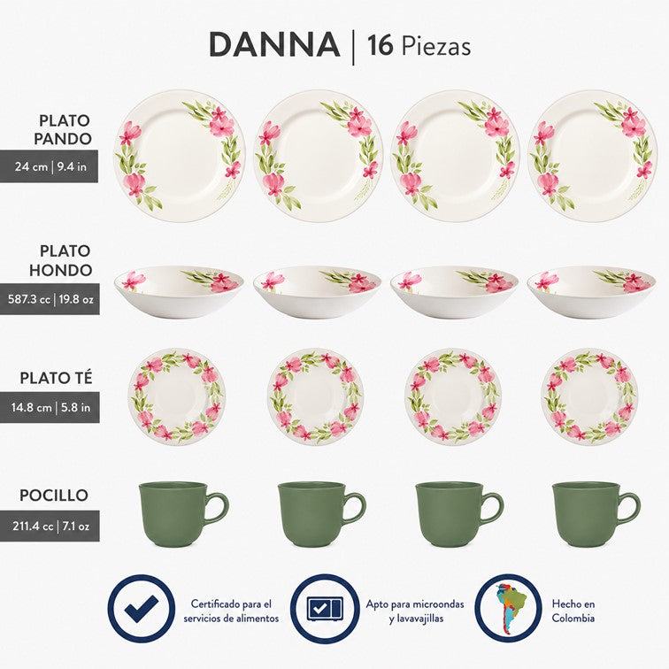 Vajilla Corona Danna 4 Puestos 16 Piezas VL193F040116