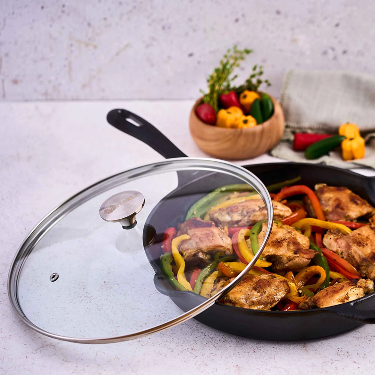 Combo Sartén de Hierro Fundido Con Tapa de Vidrio Victoria de 30 Cm