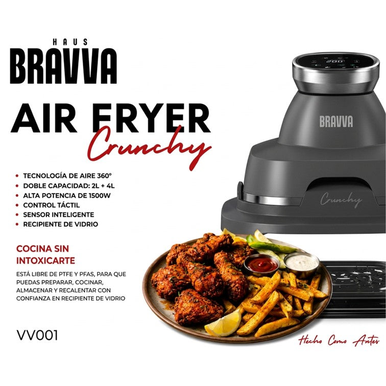 Freidora de Aire Digital BRAVVA HAUS Crunchy Doble Taza