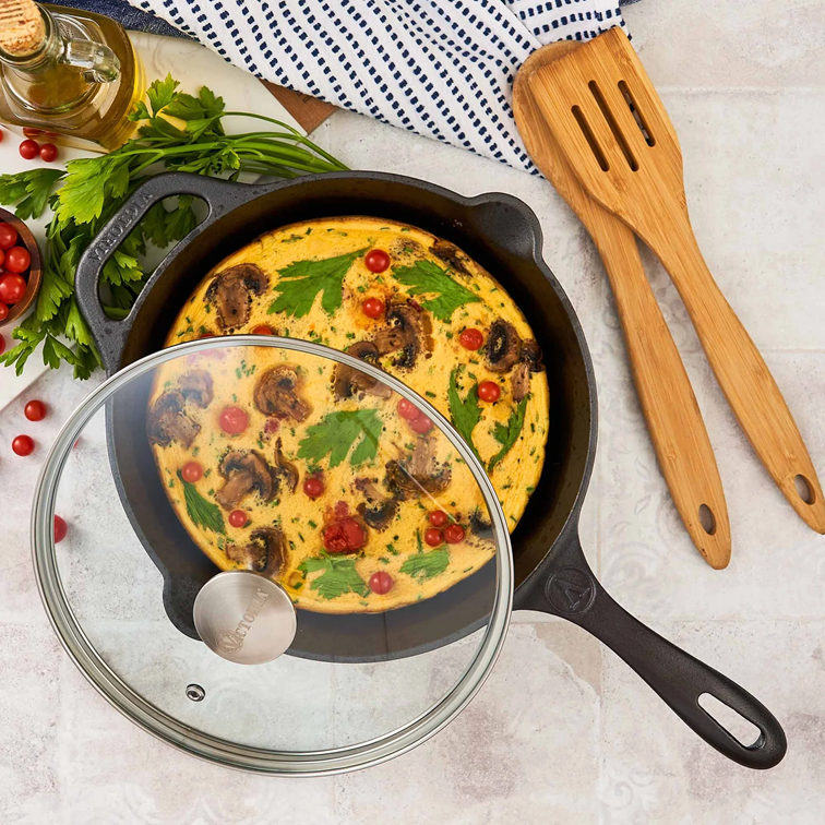 Combo Sartén de Hierro Fundido Con Tapa de Vidrio Victoria de 25 Cm