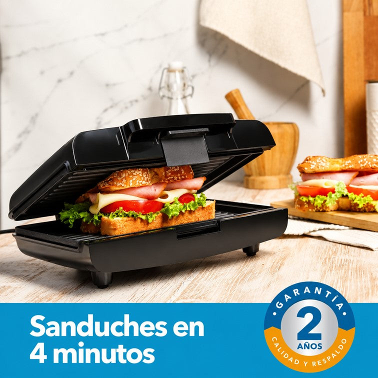 Sanduchera Dos Puestos Home Elements Platos Grill Negro HESMG155N