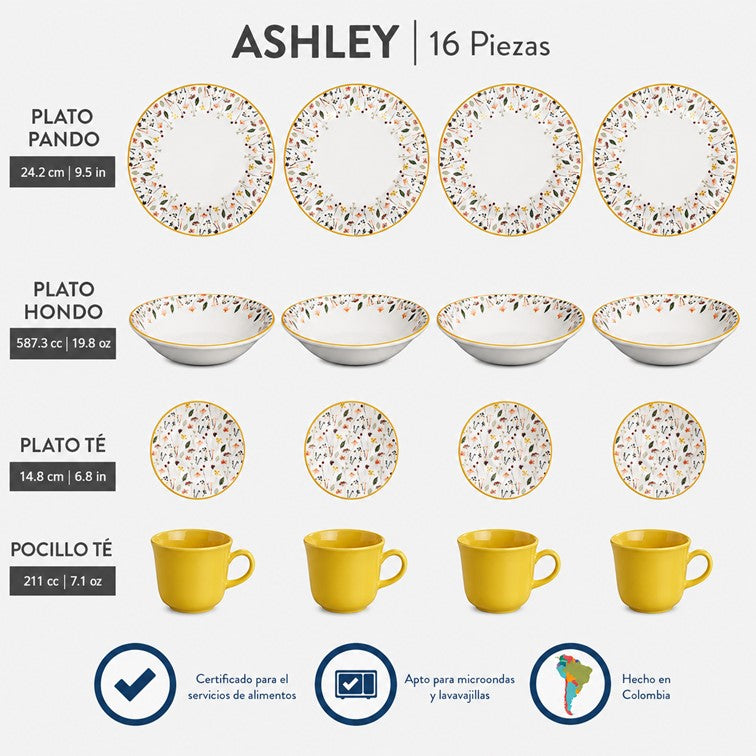 Vajilla Corona Ashley 4 Puestos 16 Piezas VL134H040116