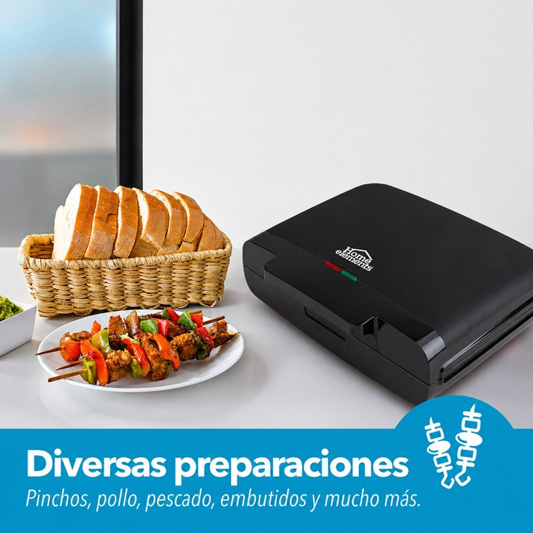 Sanduchera Dos Puestos Home Elements Platos Grill Negro HESMG155N